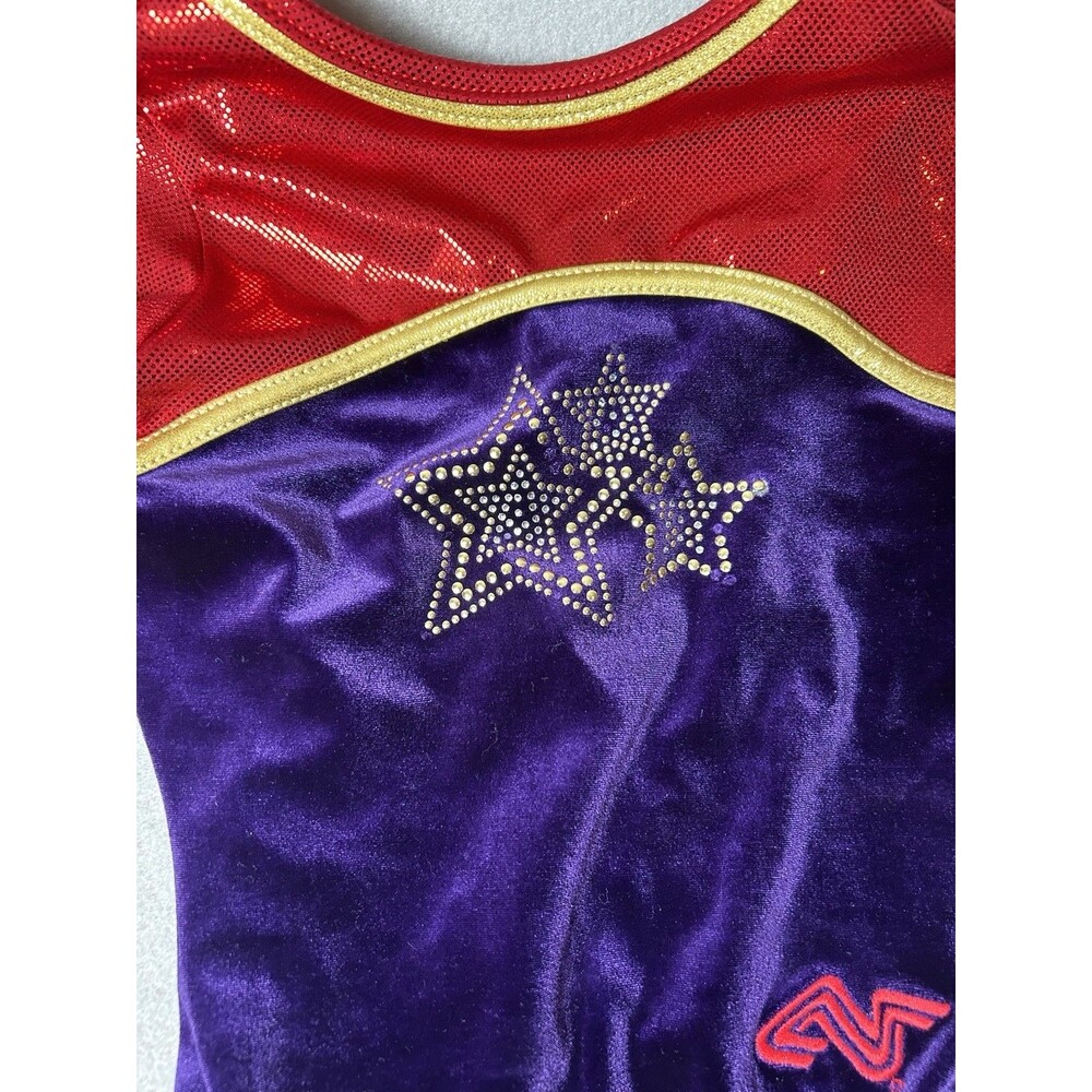 Alpha Factor Long Sleeve Red Purple Bling Competition Leotard Size CME Youth M - Picture 3 of 12
